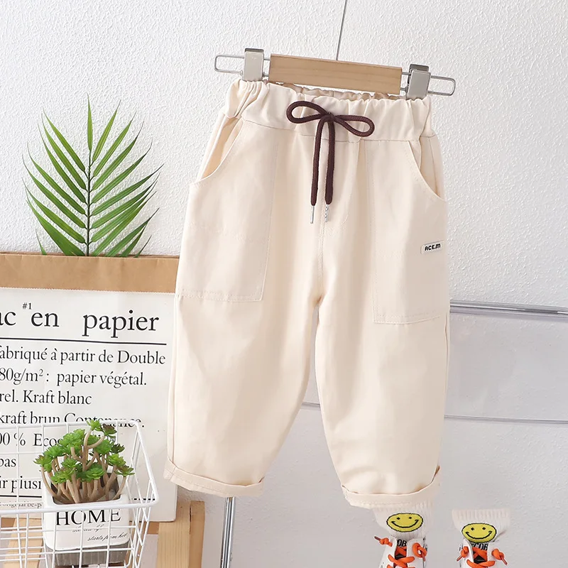 2024 primavera autunno bambini ragazzi pantaloni tasca in cotone sciolto solido elasticizzato coulisse bambino ragazzi pantaloni bambini ragazzi