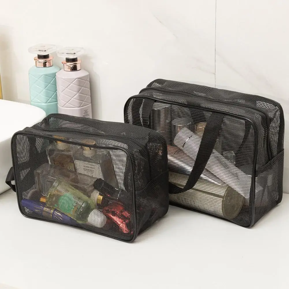 Black Mesh Shower Storage cosmetic bag Large-capacity Portable Travel Makeup Toiletry Organizer Bag Simple Handbag