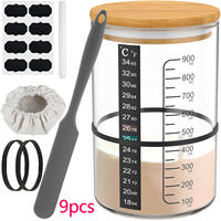 9Pcs Sourdough Starter Jar Kit 900ML Clear Glass Sourdough Starter Container Baking Fermentation Jar Food Storage Heat Resistant