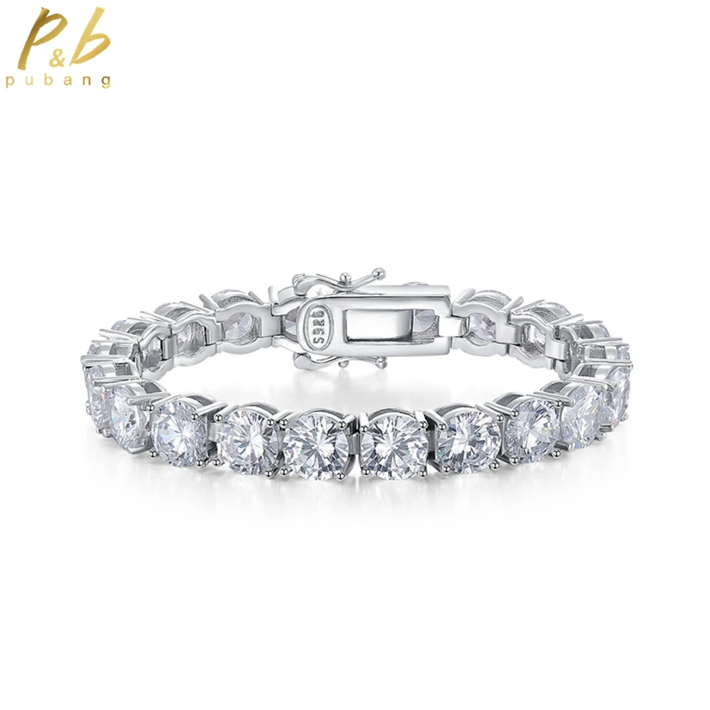 

PuBang Fine Jewelry 925 Sterling Silver 8MM Gemstone Created Moissanite Luxury Bracelet for Women Anniversary Gift Drop Shipping