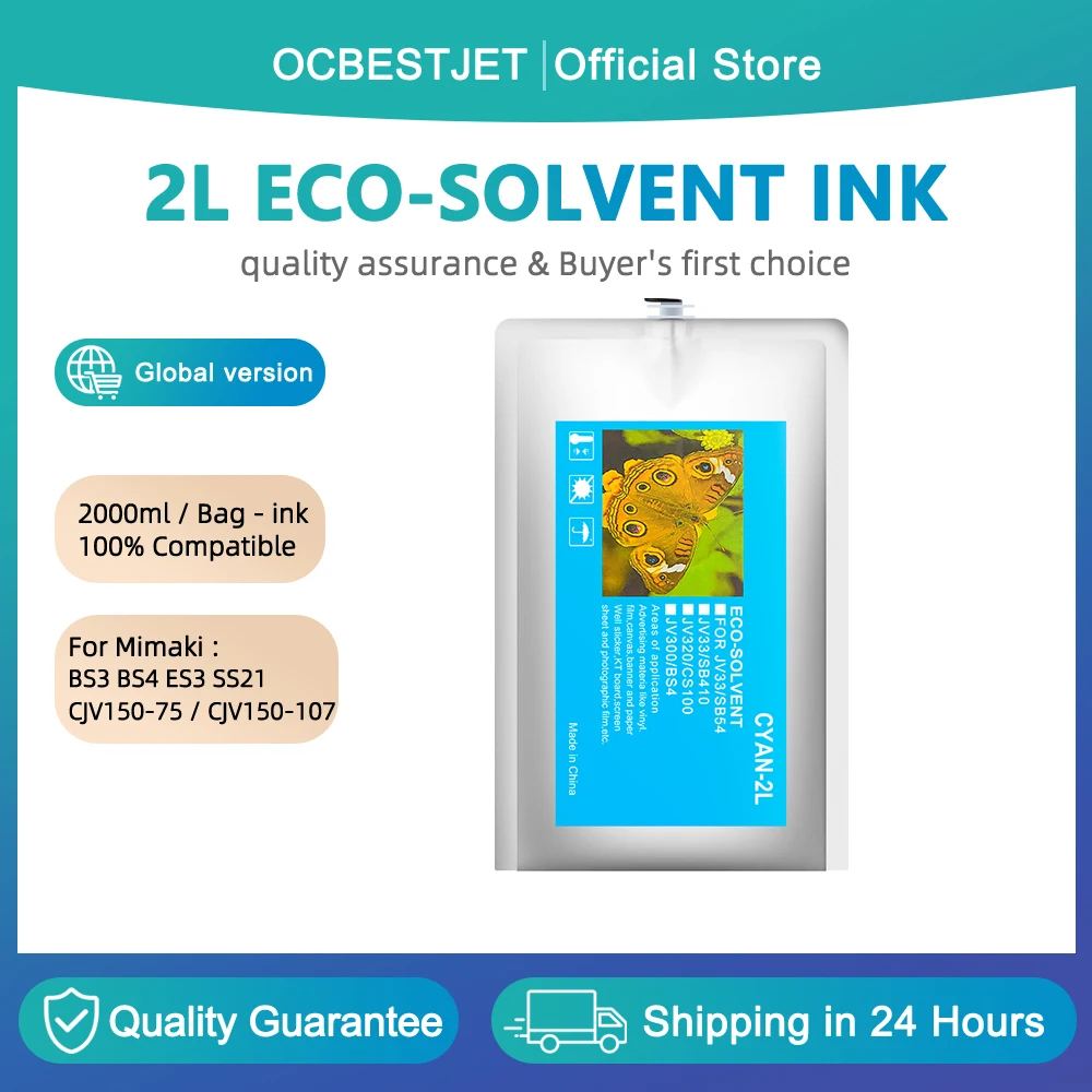 2L Eco-solvent ink for Mimaki BS3 BS4 ES3 SS21 CJV150-75 CJV150-160 JV300-130 / 160  JV150-130  JV150-160 printer without chip