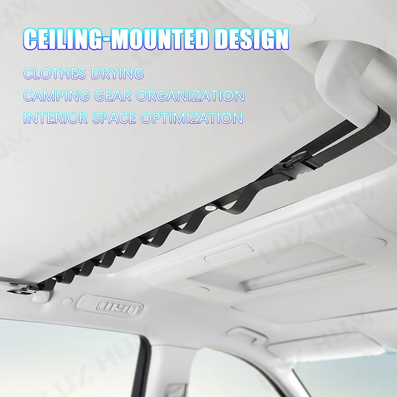 Portable Car Clothes Hanging Rope Multi-Functional Auto Interior Clothesline Organizer for Camping Travel Large Load-Bearing