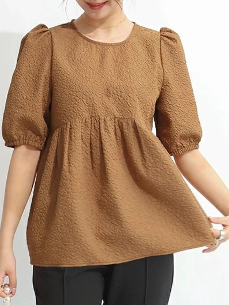 Japanese chic sweet solid blouse women