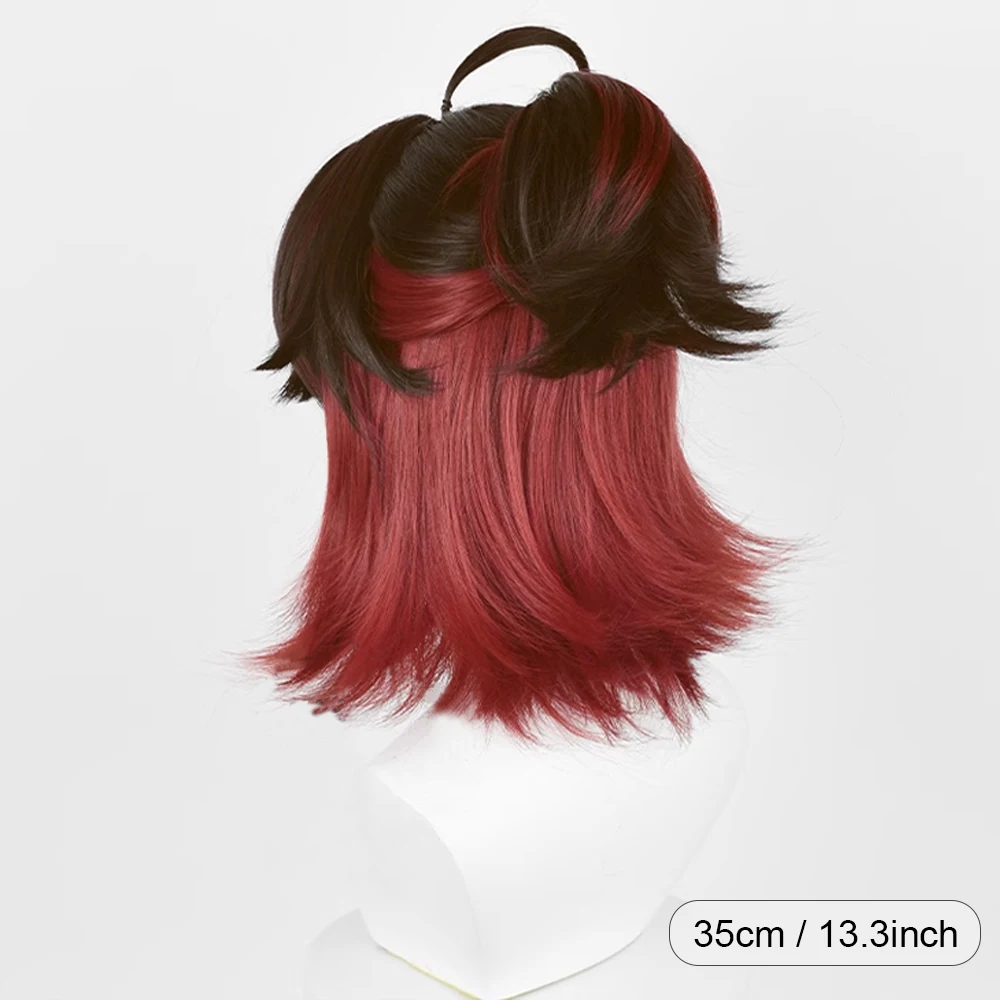 Wig Short Straight Synthetic Genshin Impact Gaming Brown Ombre Red Layered Ponytail Clip Cosplay Fluffy Wig for Daily Party