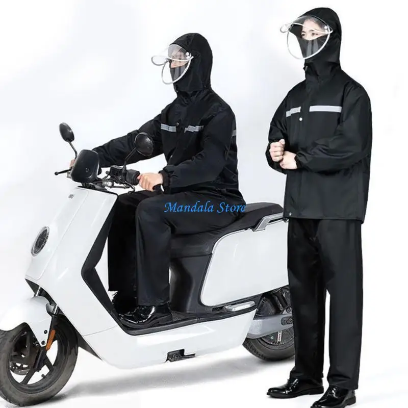

U2JC Men Hooded Rainwear Set Ergonomic Fit For Cycling Couriers Emergency