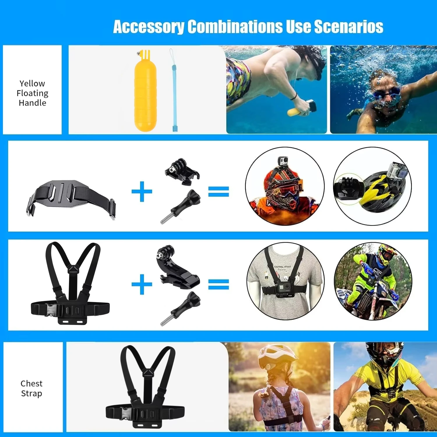 11Pcs Accessories Kit for Gopro Hero 13 12 11 10 9 Black 8 7 6 5 4 Yi 4K H9 AKASO Strap Tripod Mount Action Camera Accessory image 6