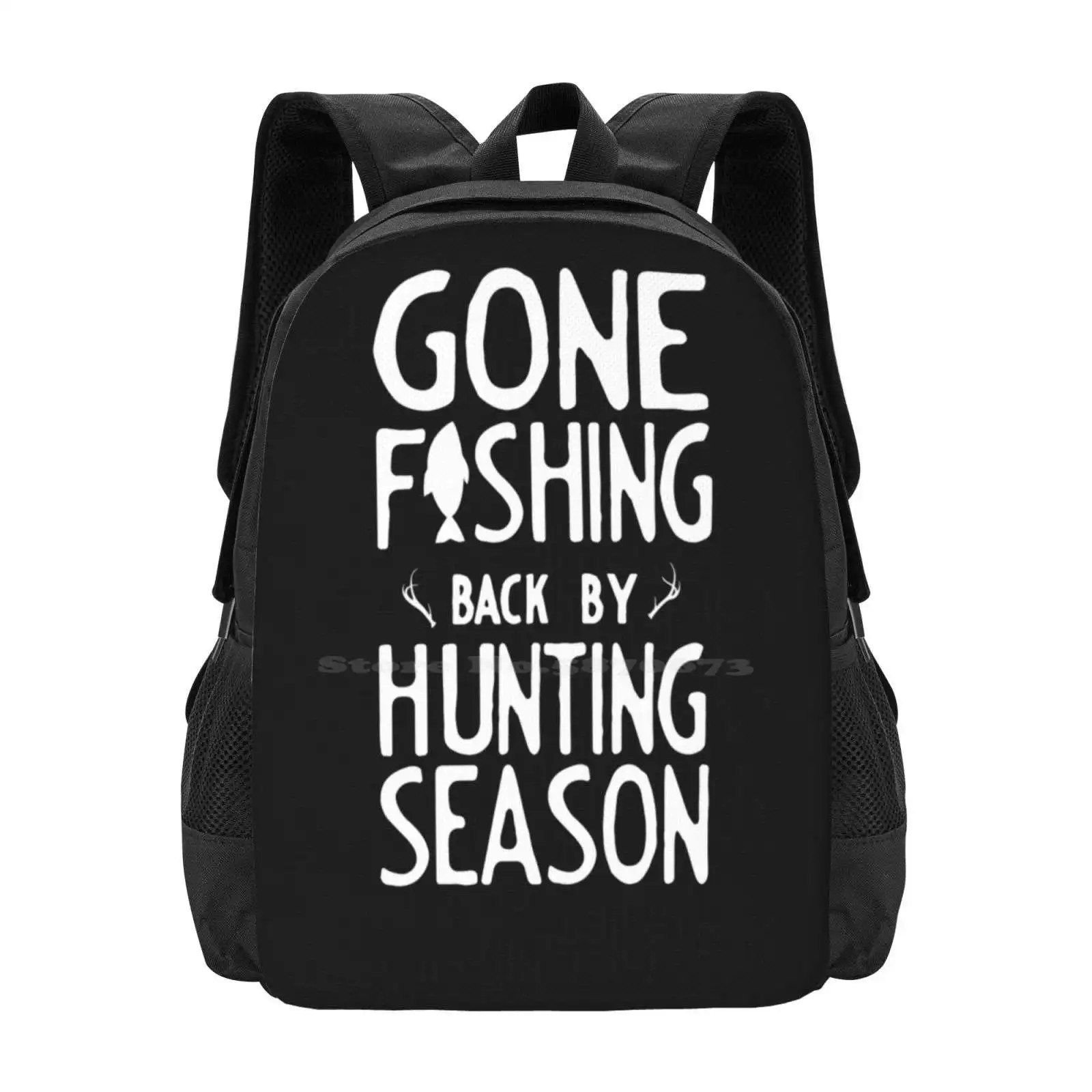 One Fishing Gone Back By Hunting Season Schoolbag, Bolsas de moda, pesca, pescador, caça, caçador, ao ar livre, venda quente