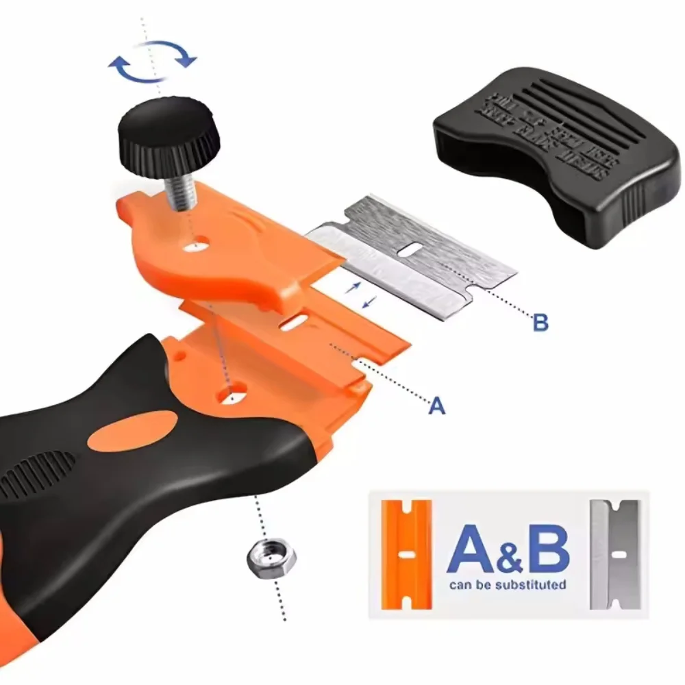 Auto Glass Cleaning Scraper Tool for Car Windows Stickers Non Scratch Scraper with Metal+Plastic Blades Oven & Hob Scraper