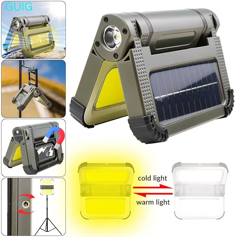 

180COB LED Magnetic Work Light Solar Type-C Rechargeable 5 Modes Dimmable Portable Foldable Emergency Camping Repair Lamp Torch