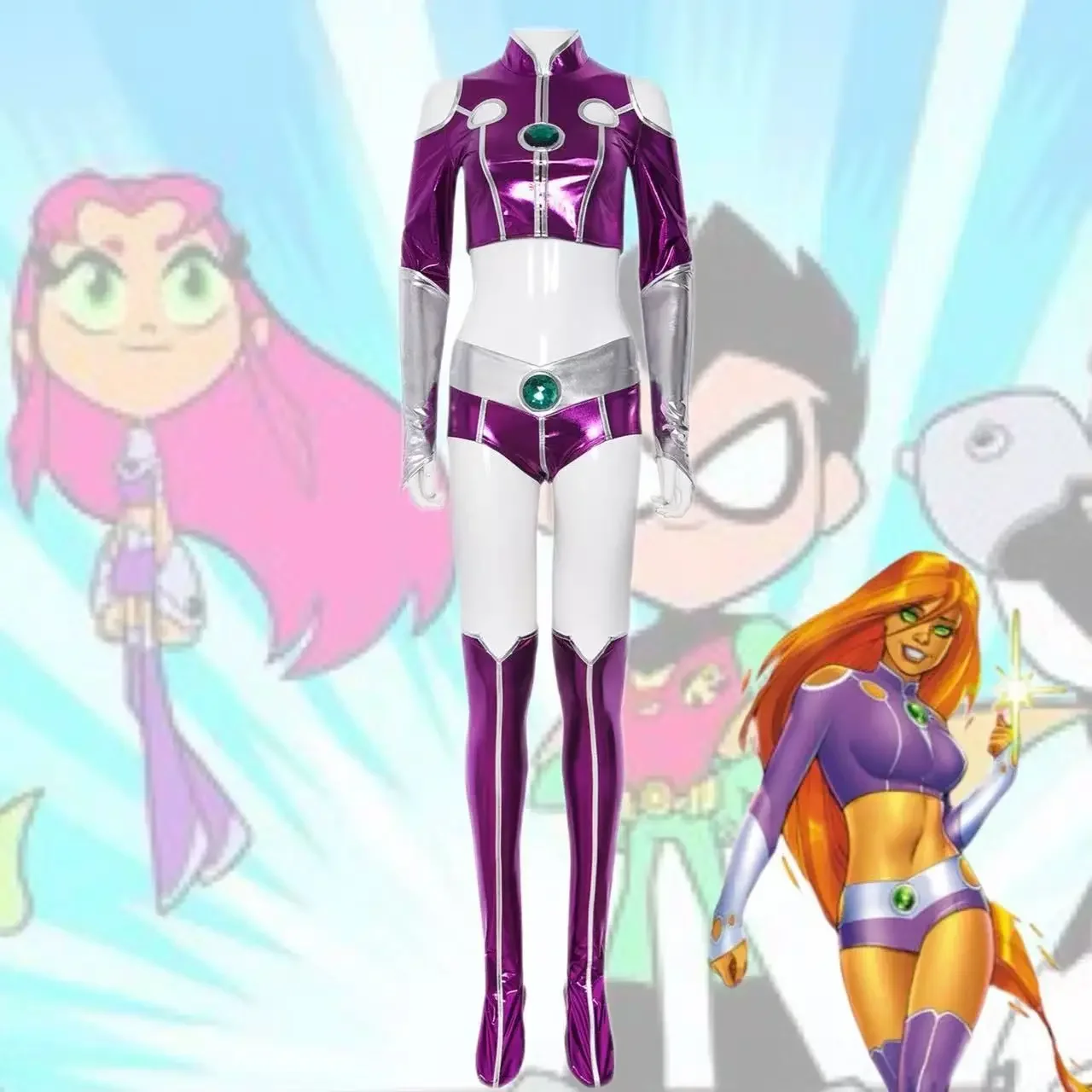 

Anime Teen Titan Starfire Sexy Spandex Zentai Suit Purple Women Halloween Cosplay Costume Sexy Purple Bodysuit For Woman