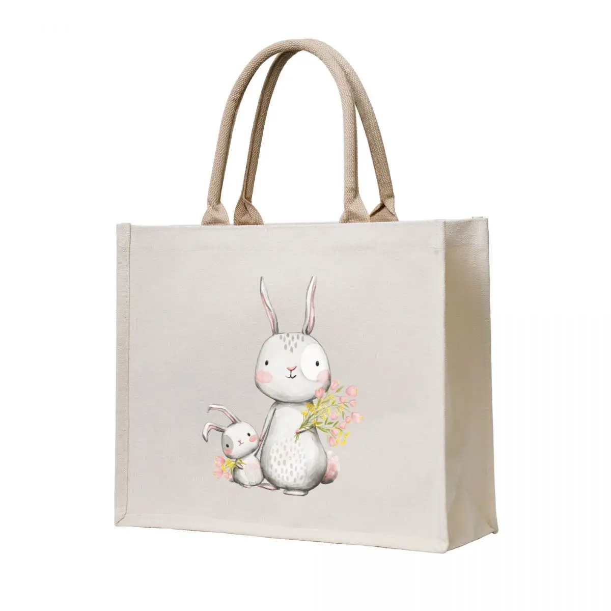 

Welcome spring cute watercolor rabbits Tote Bag Big bag women Reusable bags Eco bag