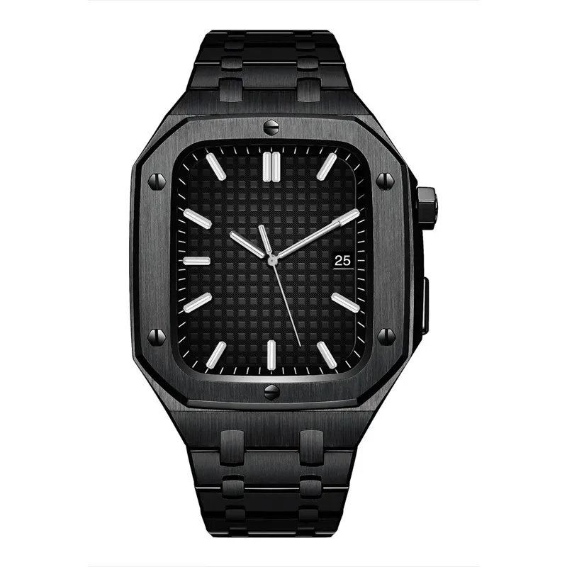 Kit de modificación de Metal de lujo para Apple Watch Series 8, 7, 45mm, 6, 5, 4, SE, 44mm, correa de acero inoxidable para iWatch, caja de bisel de reacondicionamiento