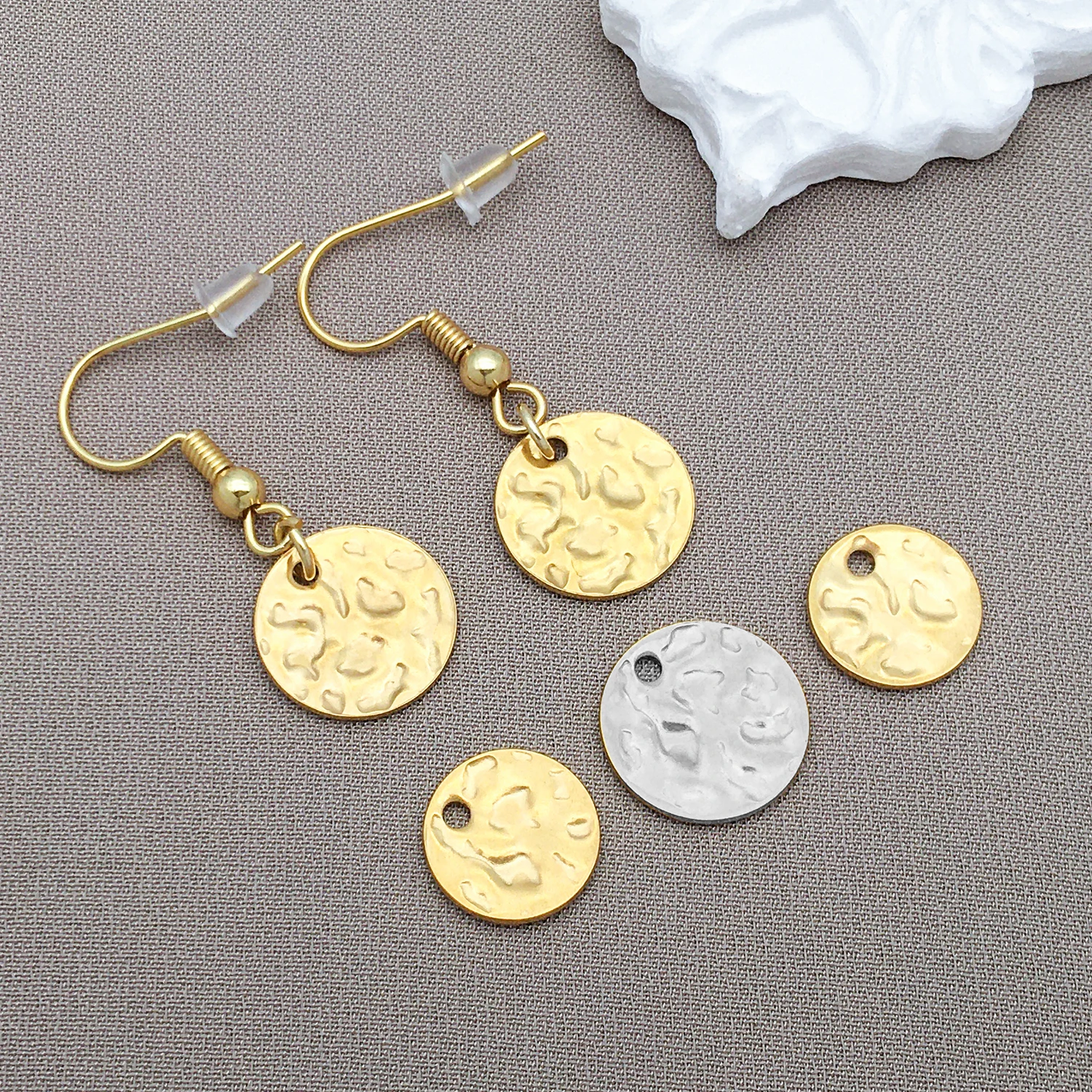 10pcs 6/8/10/12mm Stainless Steel Round Hammered Charms Pendants for Jewelry Making DIY Earrings, Necklaces Supplies Parts image 3