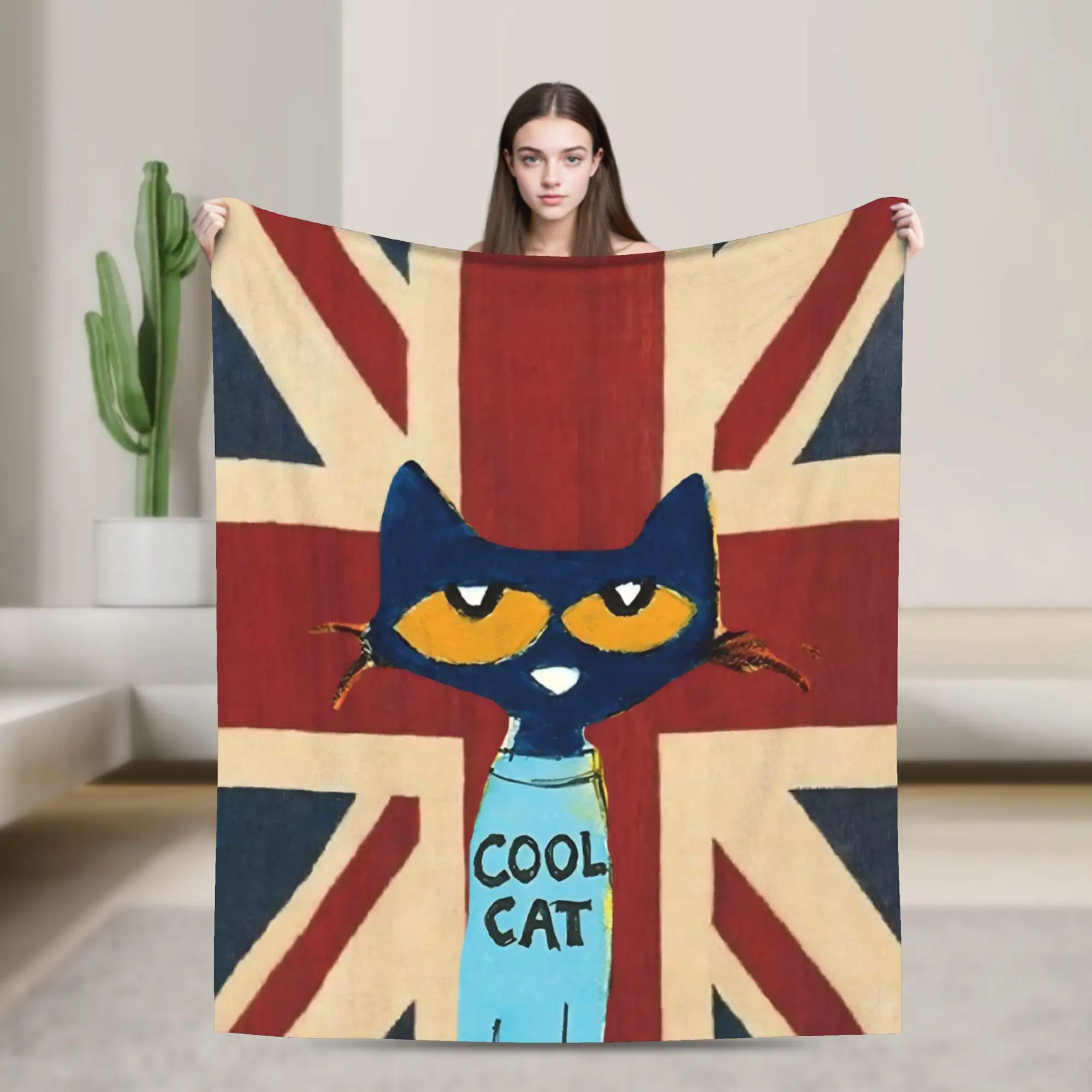 Pete The Cat British England Flannel Blankets  Funny Throw Blankets for  Sofa Bedding Lounge 150*125cm Plush Thin Quilt