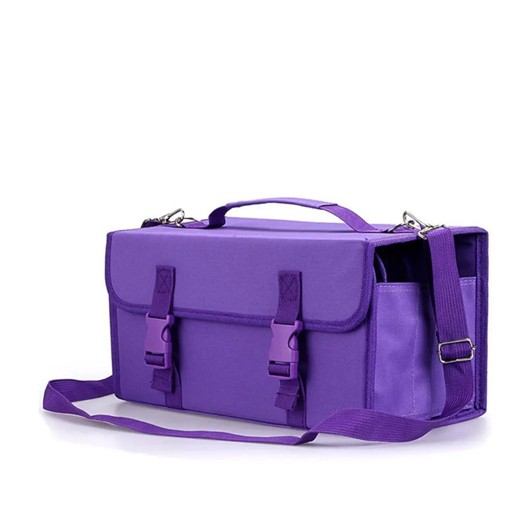 

120 Slot Marker Bag Zipper Heavy Duty Pen Holder Shoulder Strap For Markers Lipstick Organizer Marker Pens Storage Case Pens