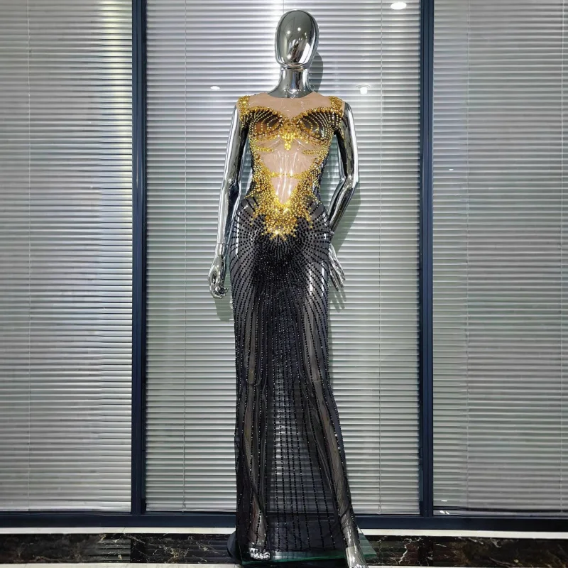 Nova chegada vestido de desempenho feminino vestido de diamante banquete de aniversário elegante vestido longo fino vestido de noiva vestido de desempenho
