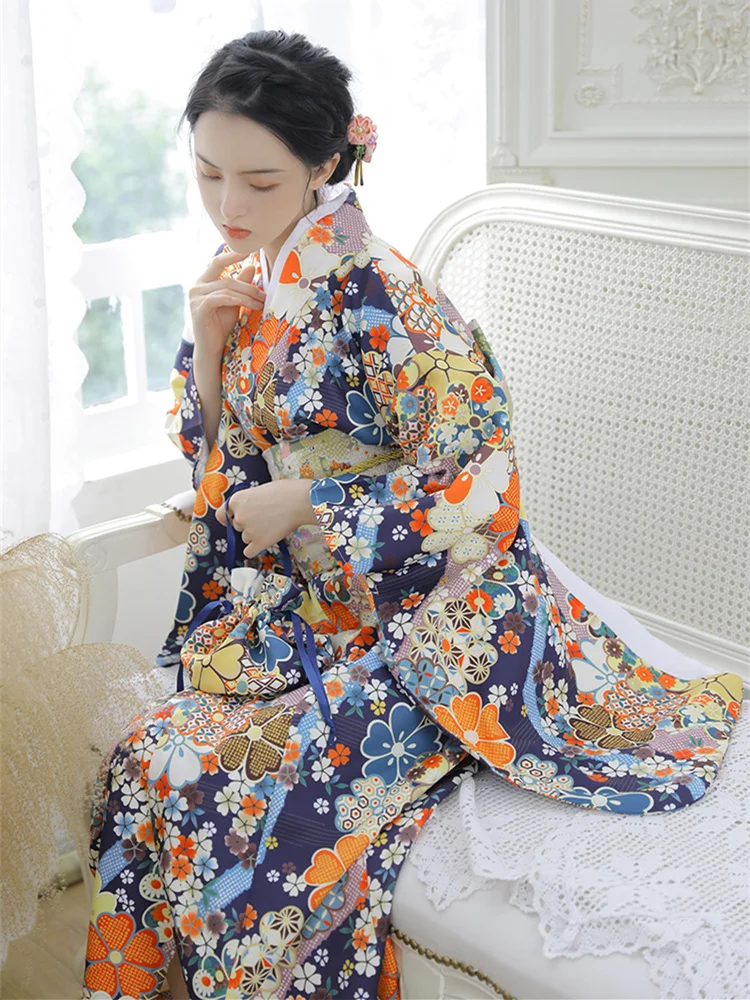 Japonês tradicional das mulheres quimono flor cerejeira estampas manga longa formal yukata fotografia vestido cosplay traje palco wear