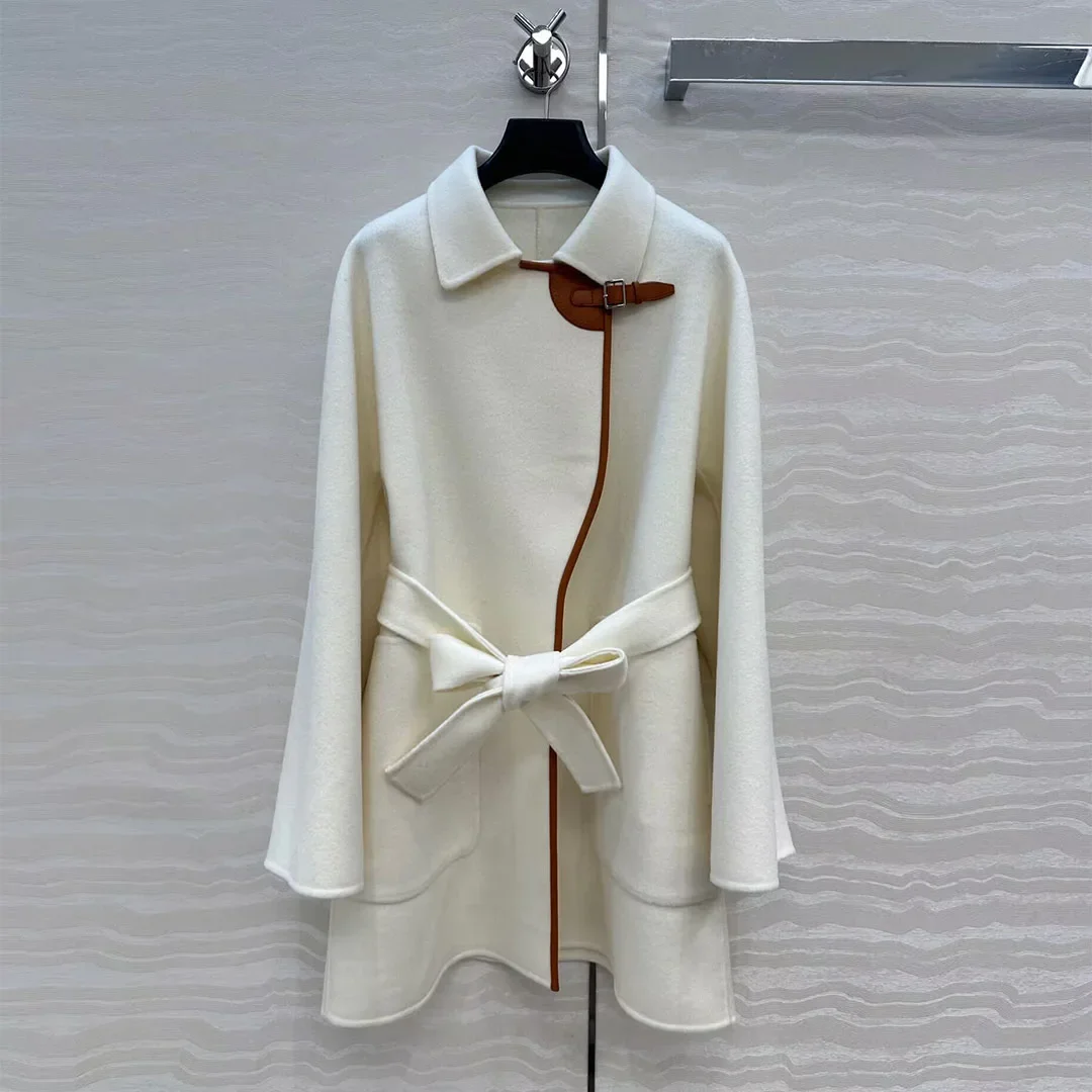 

Новинка 2023 года, зимнее шерстяное кашемировое двустороннее шерстяное пальто, женское длинное пальто из овчины с пряжкой и лацканами, тонкий ремень с длинными рукавами