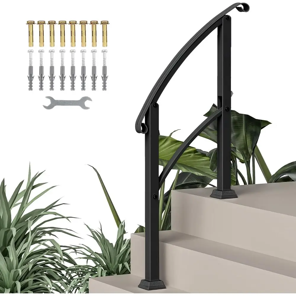 

Black Metal Handrail for 1-3 Step Outdoor Stairs with Installation Kit
