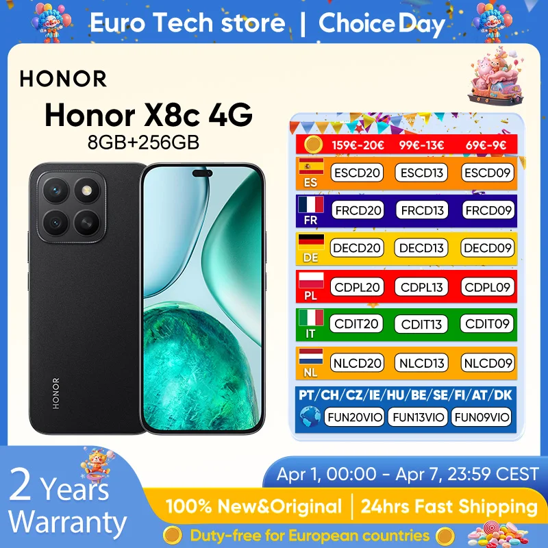 Honor X8c 4G Smartphone 6.7 ''AMOLED 108MP & 50MP Ultra-clair photographie de nuit résistance aux chutes et à l'eau extrême gomme HONOR AI