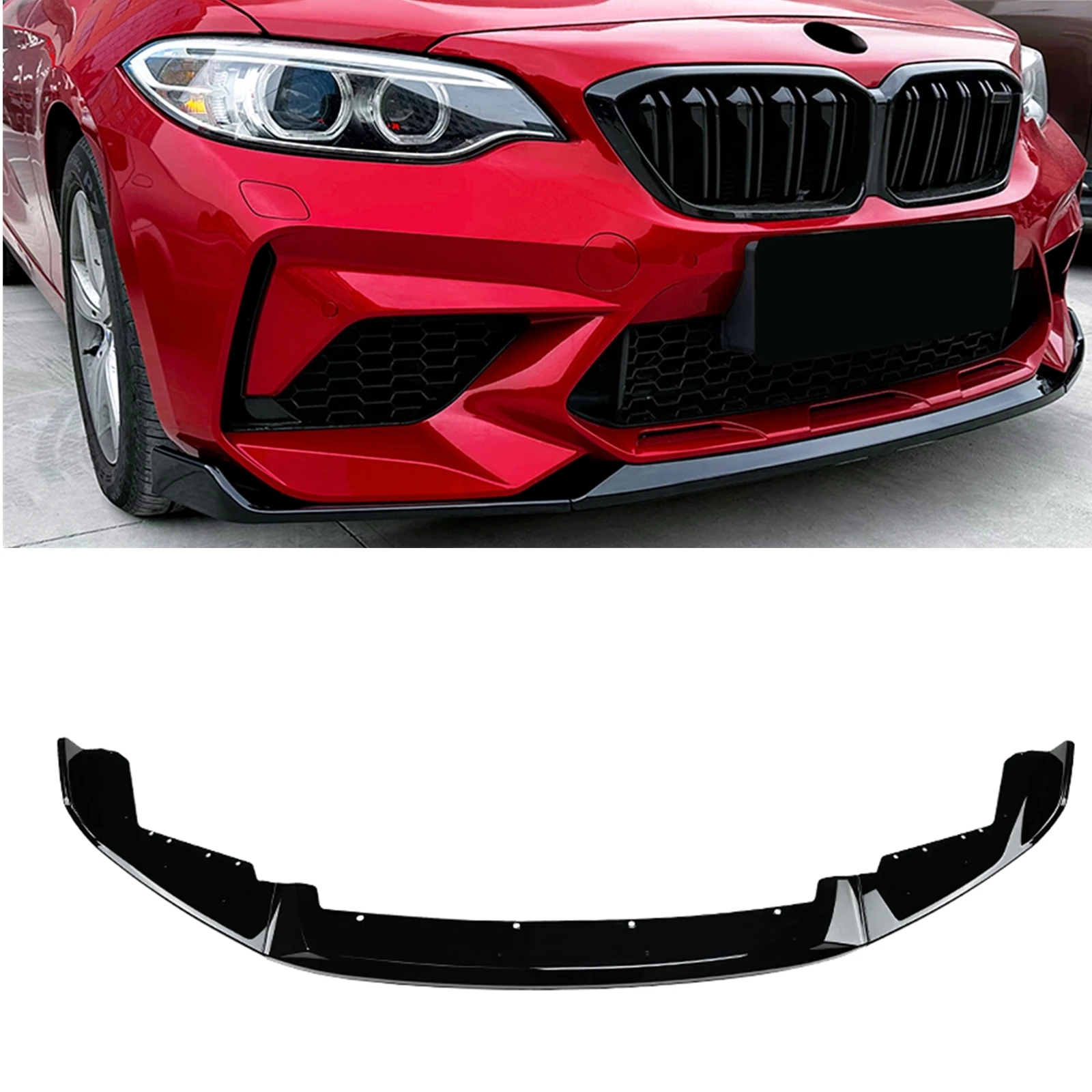 Front Bumper Spoiler Lip Gloss Black/Carbon Fiber Look Splitter For BMW 2 Series F87 M2 Coupe 2016 2017 2018 2019 2020-21 2-Door