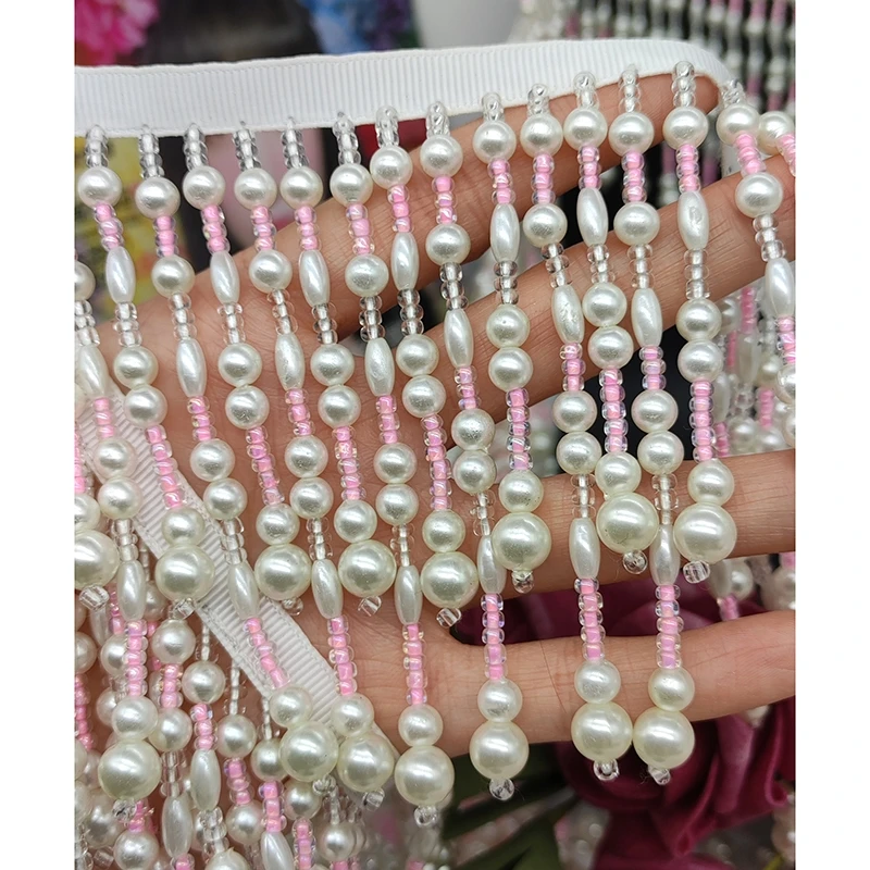 10cm Wide Pearl Beads Beaded Fringe, White, Pink, Gold Pearl Bead Fringe, Lampshade Bead Fringe