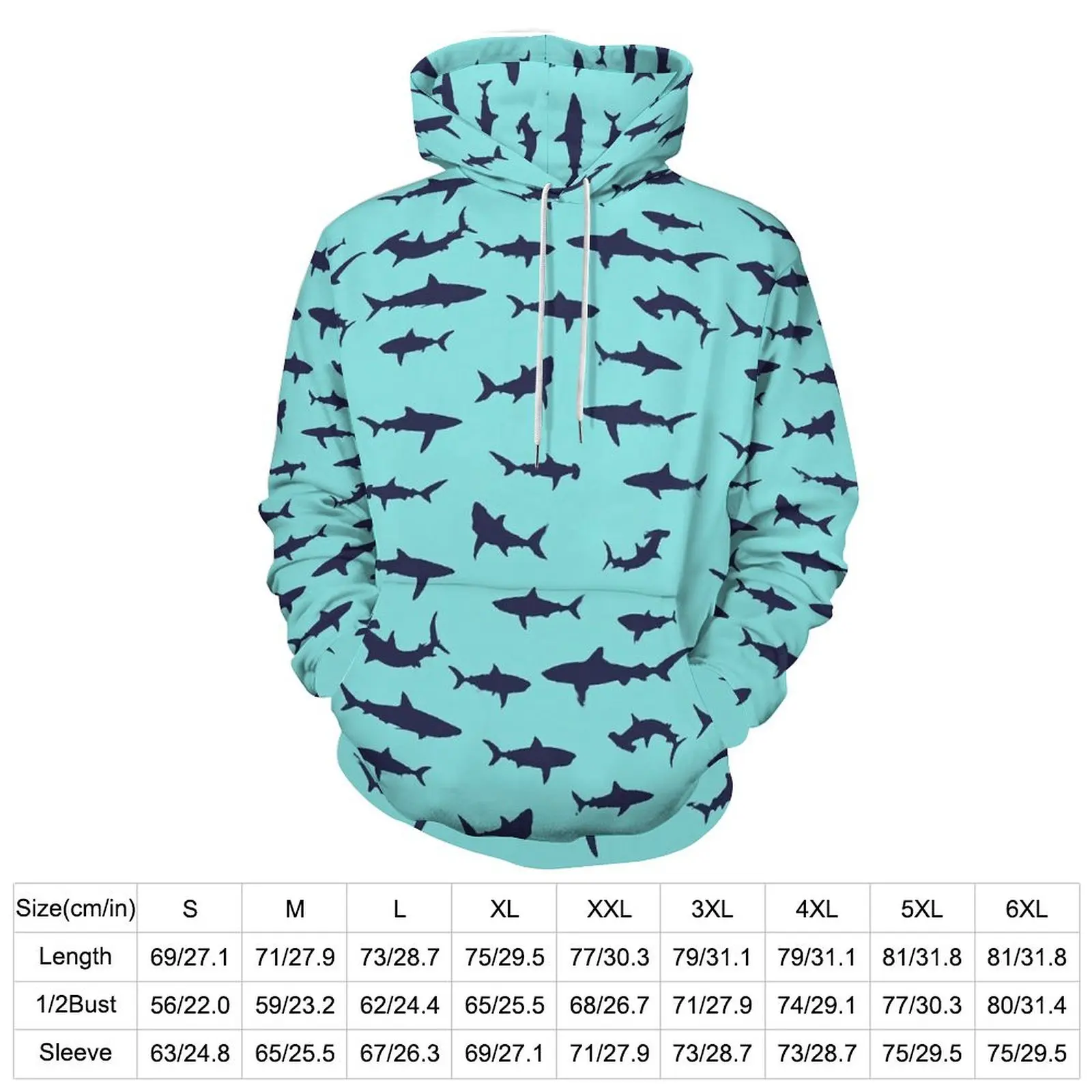 Sharks Silhouette Hoodies Long Sleeve Animal Trendy Casual Hoodie Winter Harajuku Oversized Design Loose Hooded Sweatshirts