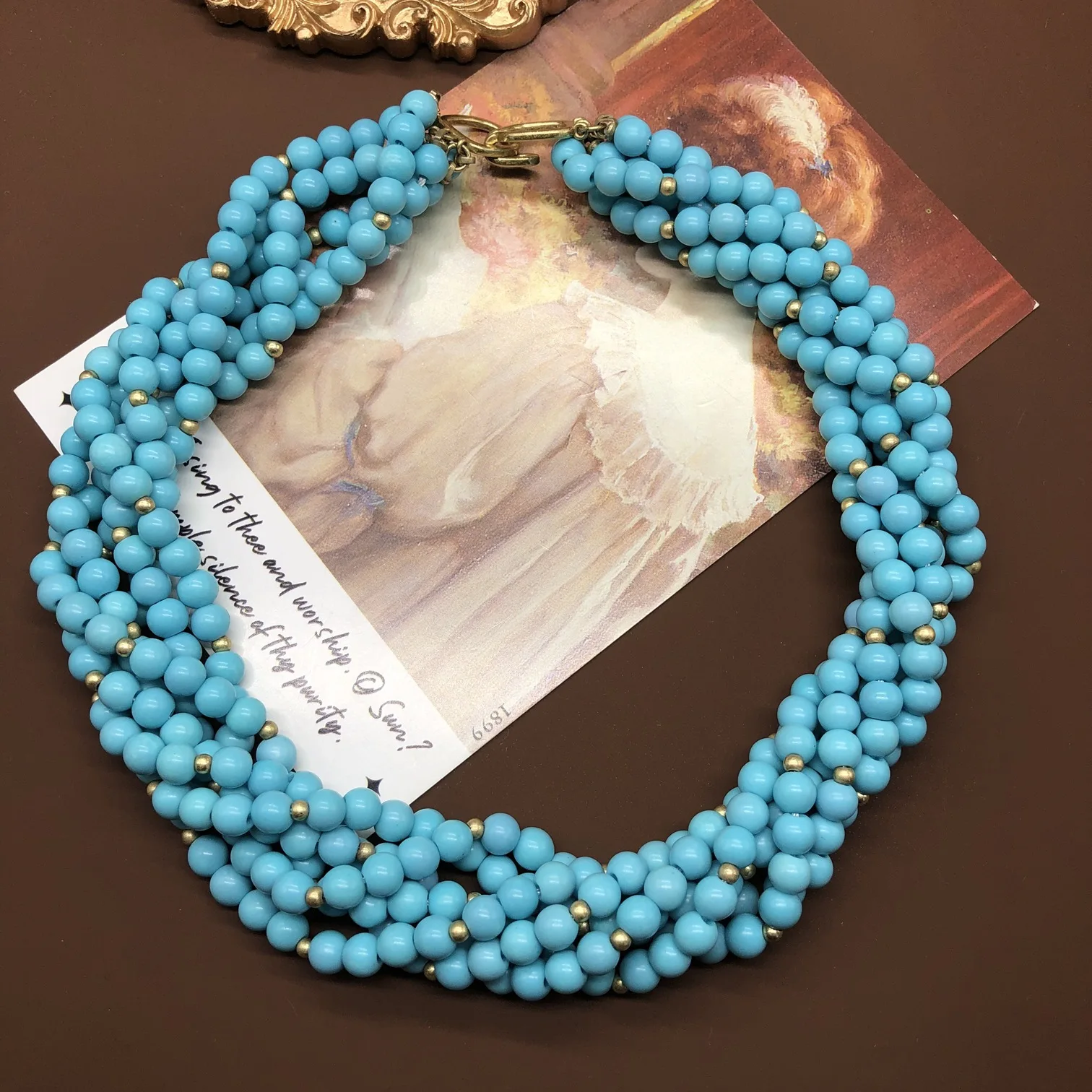 Collar retro de moda Medieval con cuentas turquesas, collar de estilo bohemio multicapa, broche, joyería