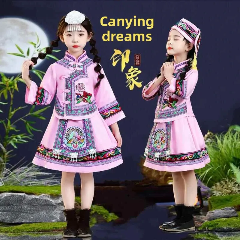 

Детская национальная традиционная одежда для выступлений: костюм миао-дун для девочек, праздничный наряд для фестивалей и парадов