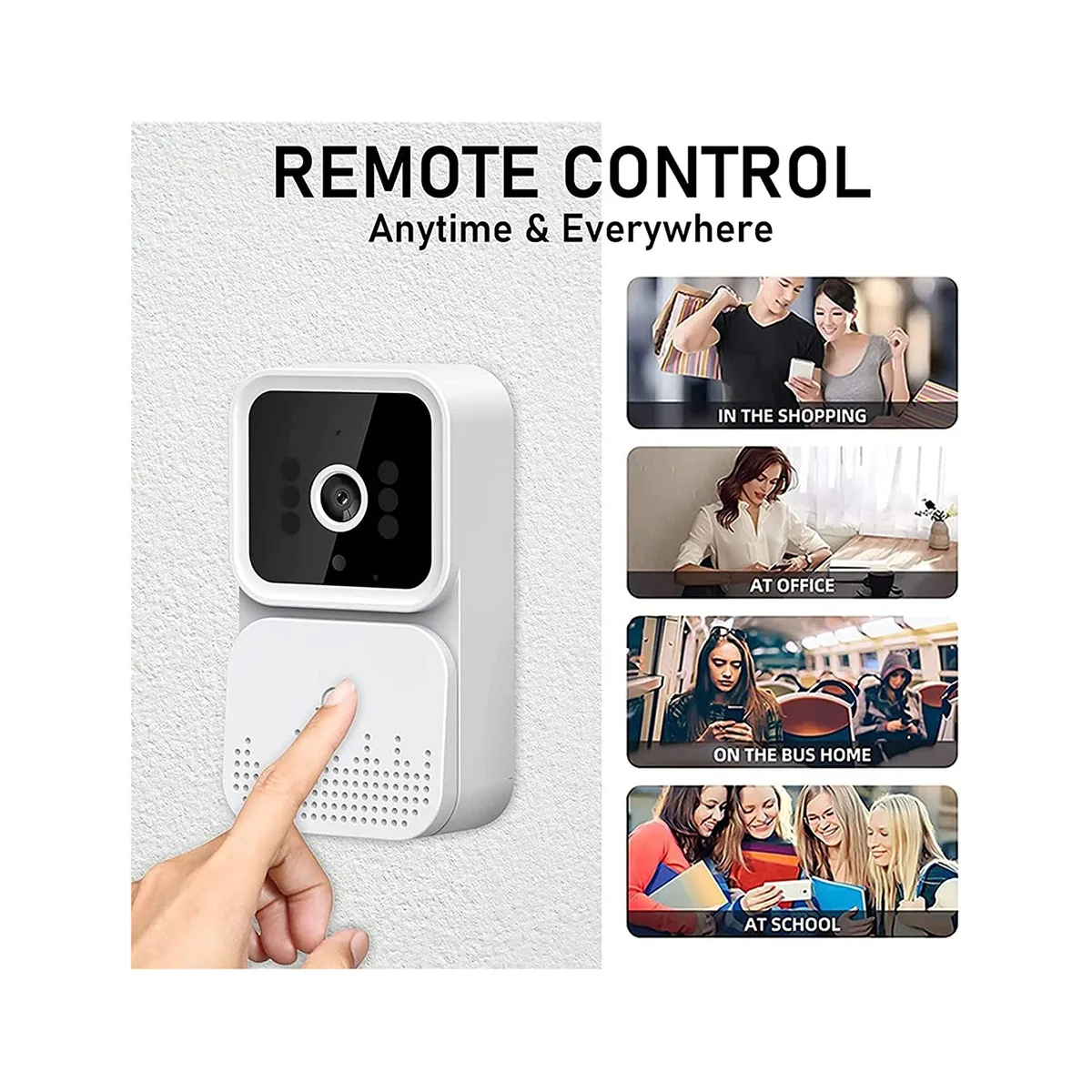 Campainha de vídeo remoto sem fio, campainha inteligente, interfone HD, visão noturna, wi-fi, campainha anti-roubo, conversa bidirecional