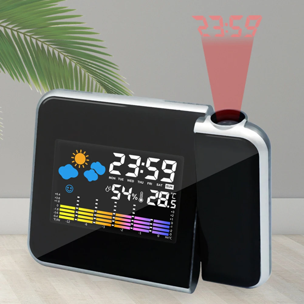 Alarm Clock with Night Backlight Desk Table Thermometer Hygrometer Adjustable Projection Clock Smart Digital LED Projector