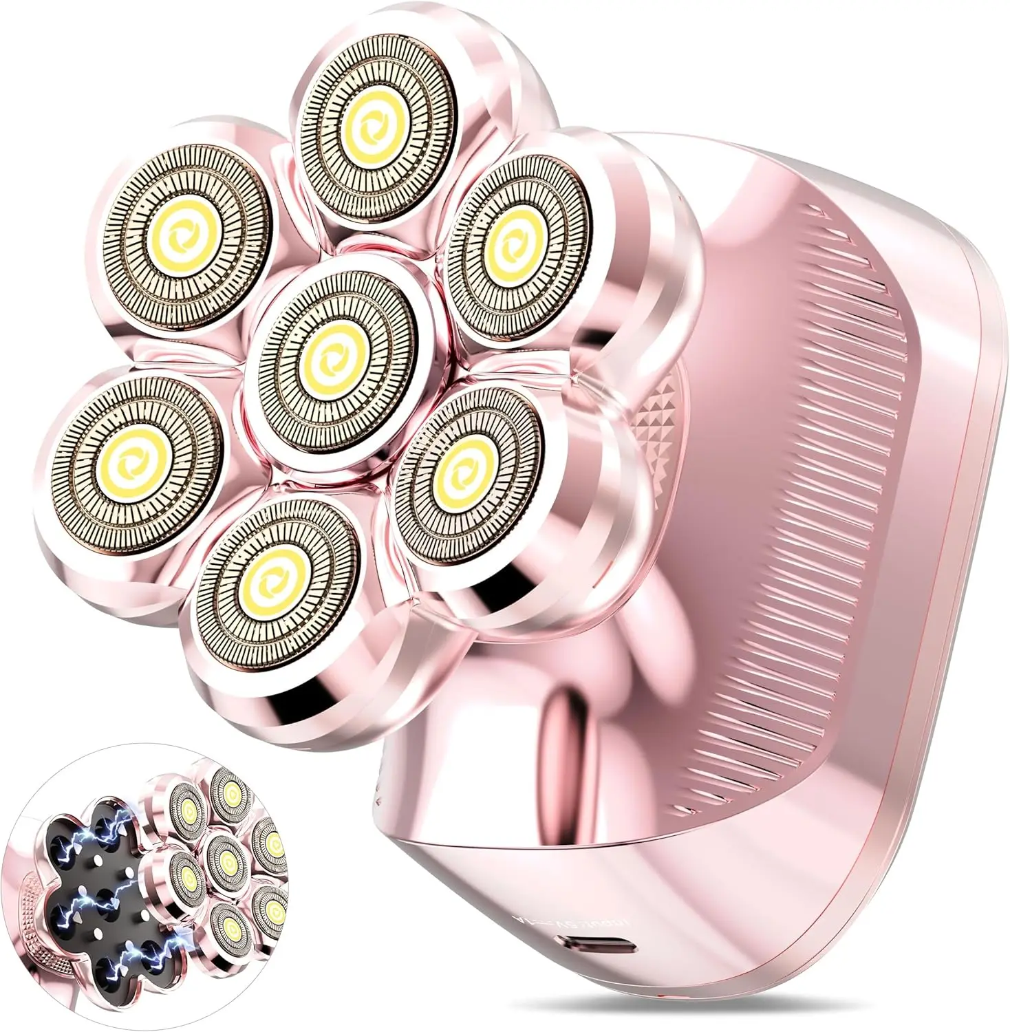 

7D Electric Shaver for Women with Rotary Floating Head, Waterproof and Painless Hair Remover for Legs, Bikini, Face