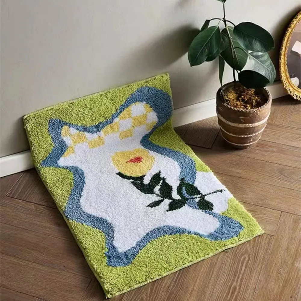 VIKAMA Nordic Style Fresh Bathroom Rug Floral Wavy Edge Bathroom Hallway Bedroom Instagram Inspired Home Decor Floor Mat