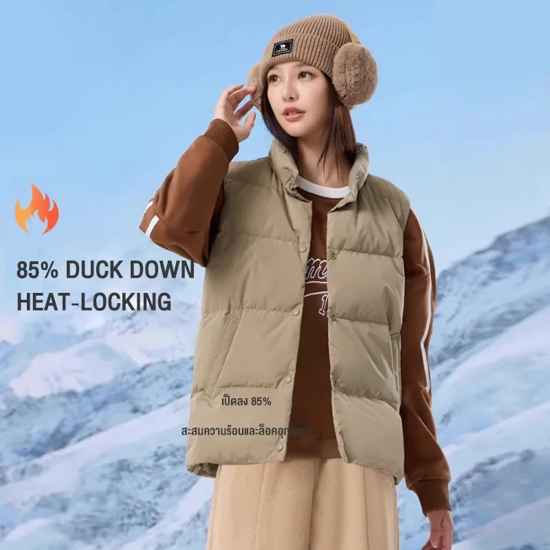 GOLDEN CAMEL Down Vest for Women Winter Outdoor Wear 2024 Solid Color Sstand Collar Vest Down Jacket Warm 85% Duck Down Clothes