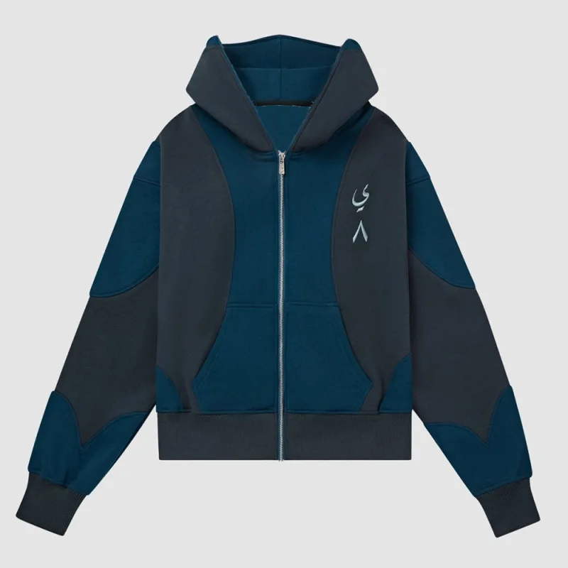 2025 European and American Ins style autumn and winter color blocking splicing street casual cardigan zipper letter embroidery h
