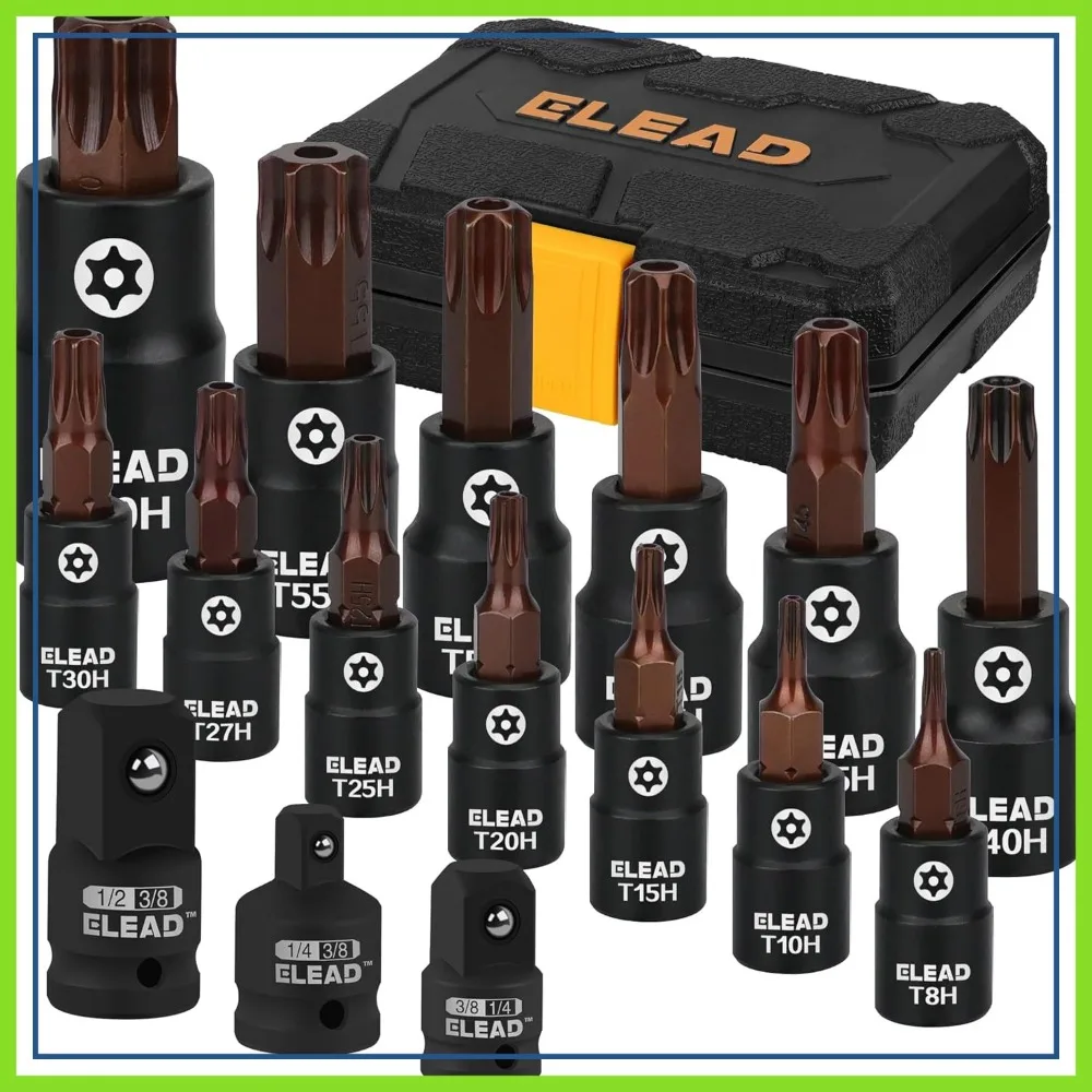 

16-Piece Torx Bit Socket Set, Premium S2 Steel, T8-T60, 1/4", 3/8", 1/2" Drive, Professional Mechanic Garage Tools