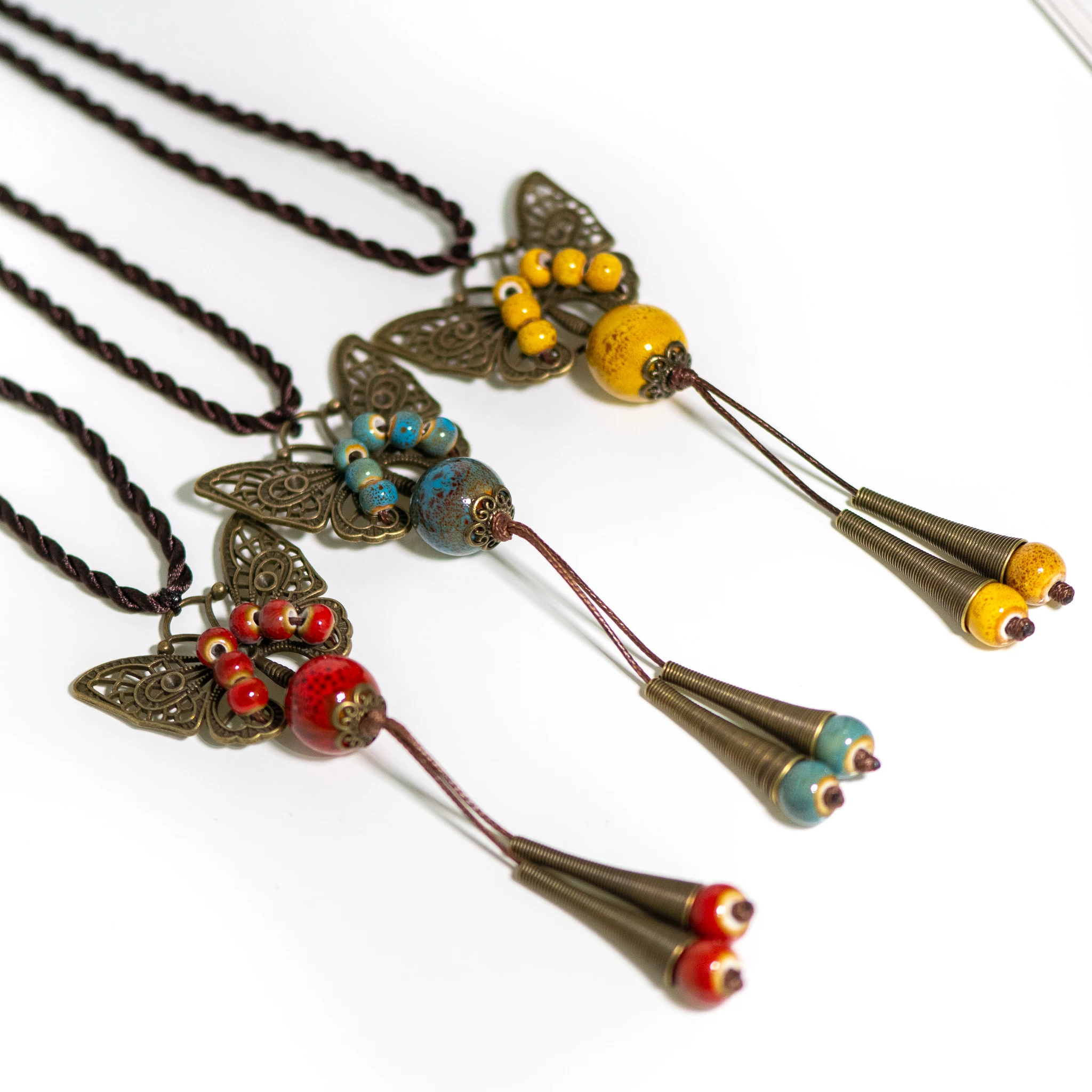 “Butterfly Dreams” Ceramic Necklace Handcrafted 80cm Pendant Necklace with Ethnic Style Charm