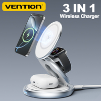 Vention New 3 in 1 Metal Wireless Charger 15W Station for iPhone 16 15 14 Wireless Magnetic Charger for Apple Watch 1-10 Airpods