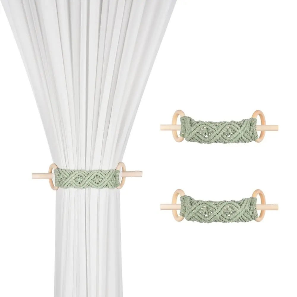 

Декоративные подхваты для штор ручной работы в скандинавском стиле, плетеные и деревянные, для спальни, зеленые