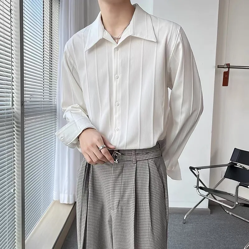 

Men Striped Senior Office Business Elegant Shirts Tops Male Autumn Spring Formal Work Blouse Quality Draped Smart Casual Shirts
