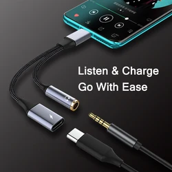2 In 1 Type USB C To 3.5mm Jack Earphone Charging Cable Converter Type C to 3.5 Audio OTG Adapter for Macbook Air Samsung Huawei