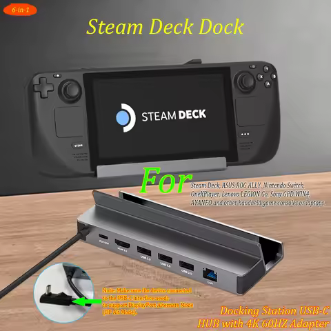6-in-1 Steam Deck Docking Station USB-C HUB with 4K@60Hz HDMI, 100W PD, Gigabit RJ45, USB 3.0 for ROG Ally/Switch/AYANEO