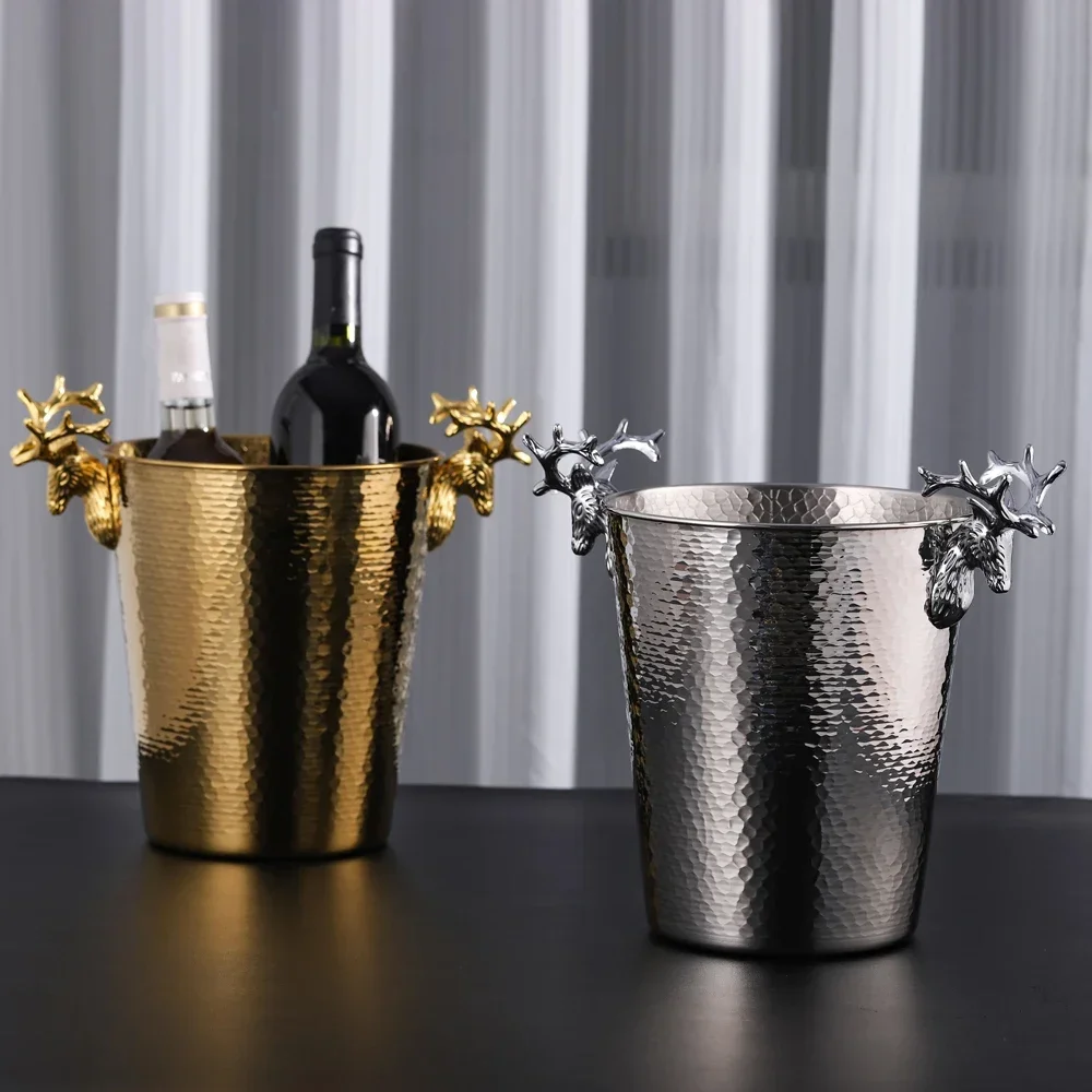 Luxury Deer Antlers Champagne Bucket Household Wine Ice Bucket Commercial Restaurant Bar Thickened Metal