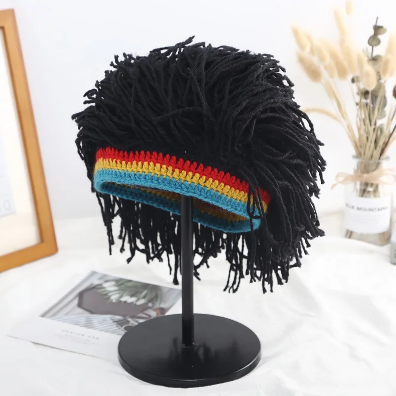 Rasta Wig Beanie Men's Caps Hip Hop Cap Handmade Crochet Winter Warm Hat Gorro Halloween Xmas Birthday Gifts Funny Party Wig