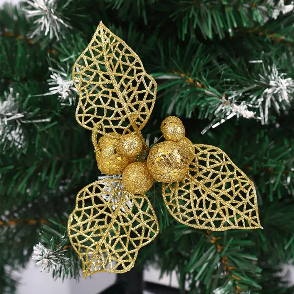 Reusable Christmas Fake Flower Fine Workmanship Scene Layout Delicate Xmas Tree Home Decor Faux Leaf