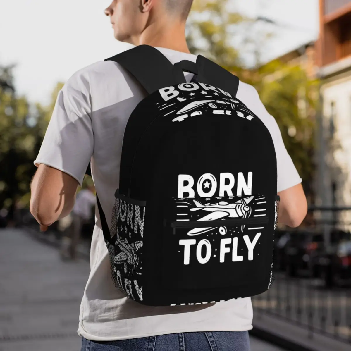 Born To Fly Flight Pilot Studentenrucksack, Schultasche, Wandern, Reisen, Tagesrucksack für Männer und Frauen, modische Büchertasche, Umhängetaschen