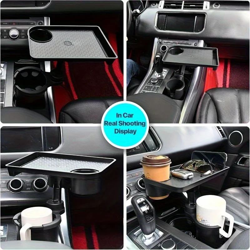 

﻿ Car Cup Holder With Tray Expander Anti Slip 360-Degree Rotation Center Console Interior Cup Holder Stretchable Adjustable Base