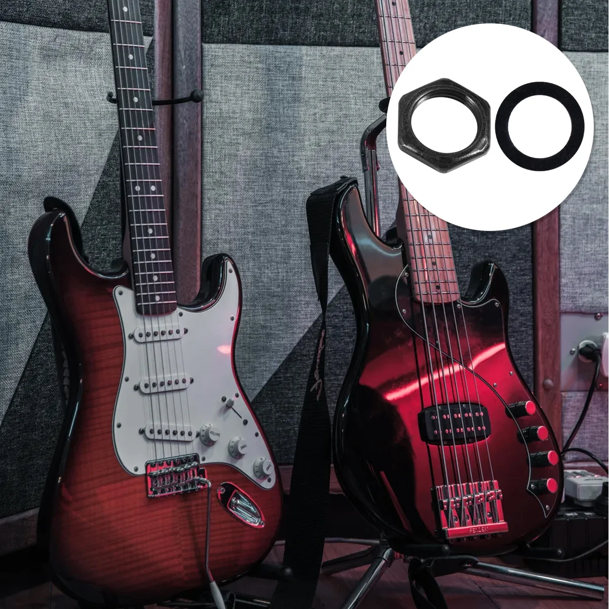 

20 pcs Electric Guitar Nuts Washer Kit Metal Gasket For Guitar Parts Black Rust Resistant Smooth Finish Replacement