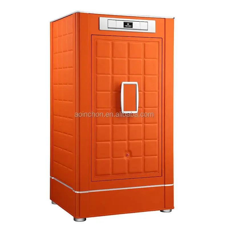 

Orange Leather Watch Automatic Winding Machine Safe Fingerprint Lock Watch Storage Cabinet Jewelry Safety Deposit Box