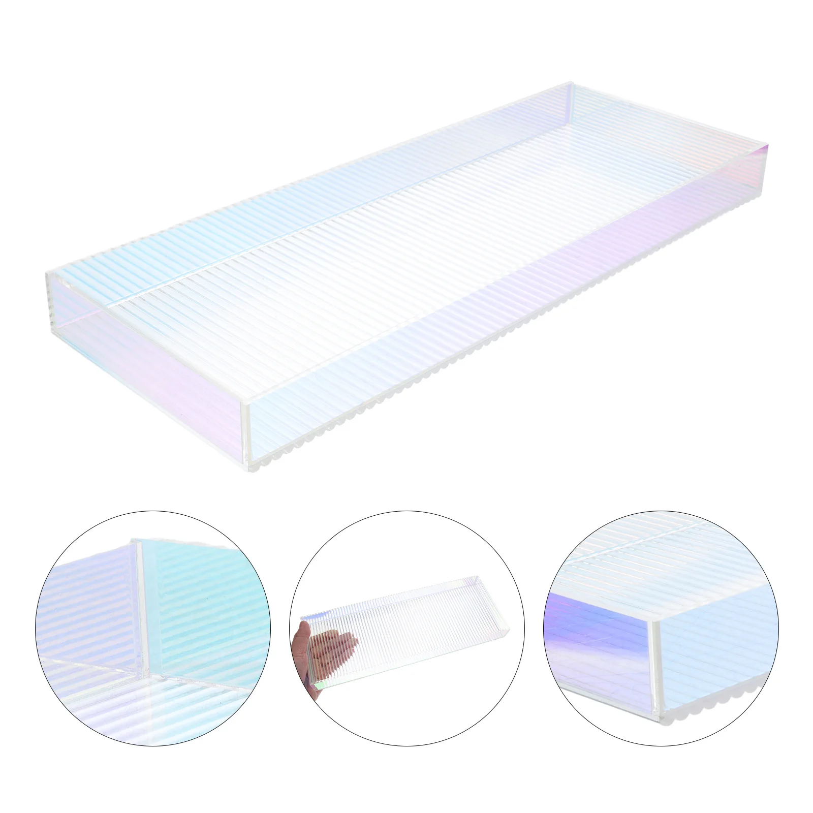 

Bathroom Vanity Tray Acrylic Makeup Organizer For Perfume Lipstick Jewelry Storage Shelf Stripe Pattern Lightweight Heavy
